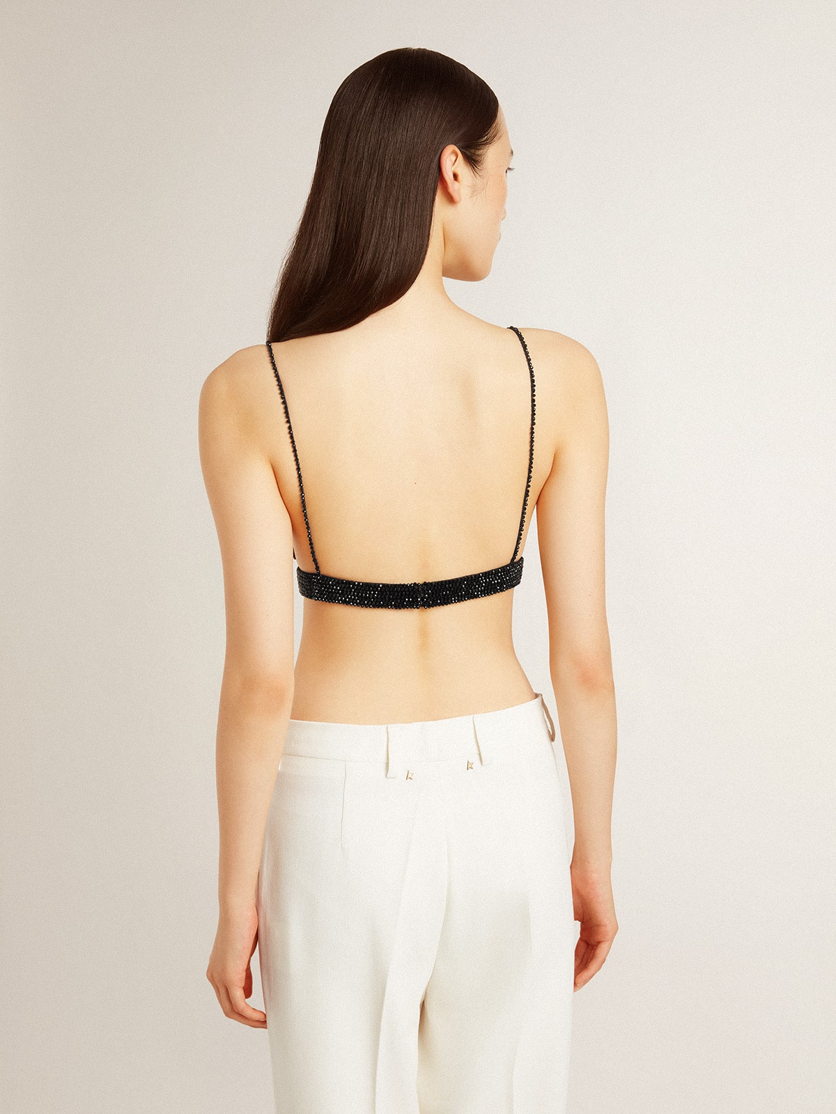Women's black crochet top with crystals | Golden Goose Women's black crochet top with crystals | Golden Goose