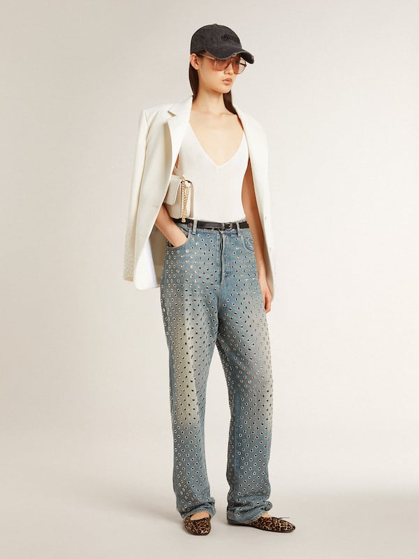 Golden Goose - Sleeveless top embroidered with worn-white ribbing in 