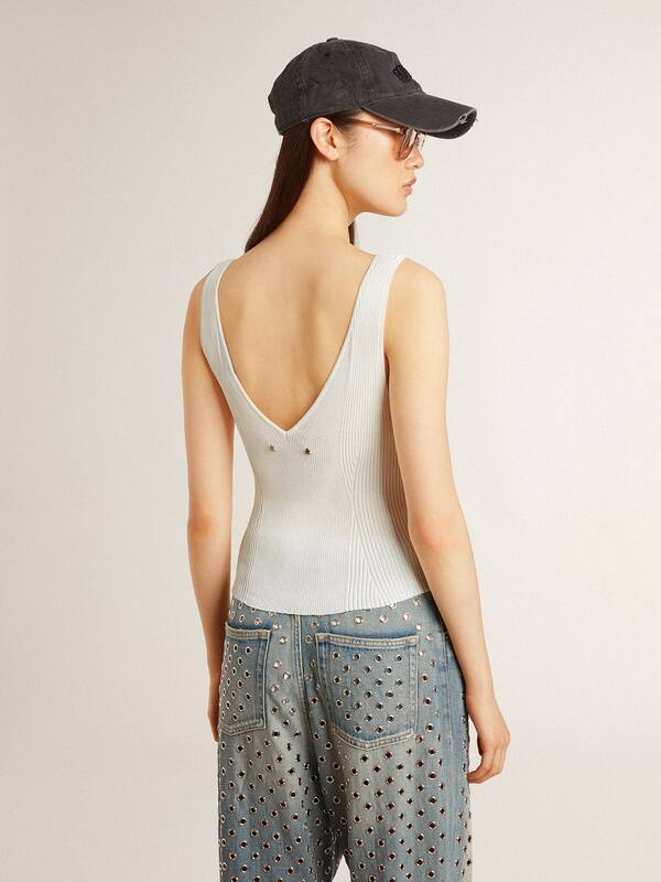 Golden Goose - Sleeveless top embroidered with worn-white ribbing in 