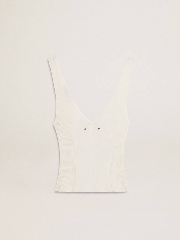 Golden Goose - Sleeveless top embroidered with worn-white ribbing in 