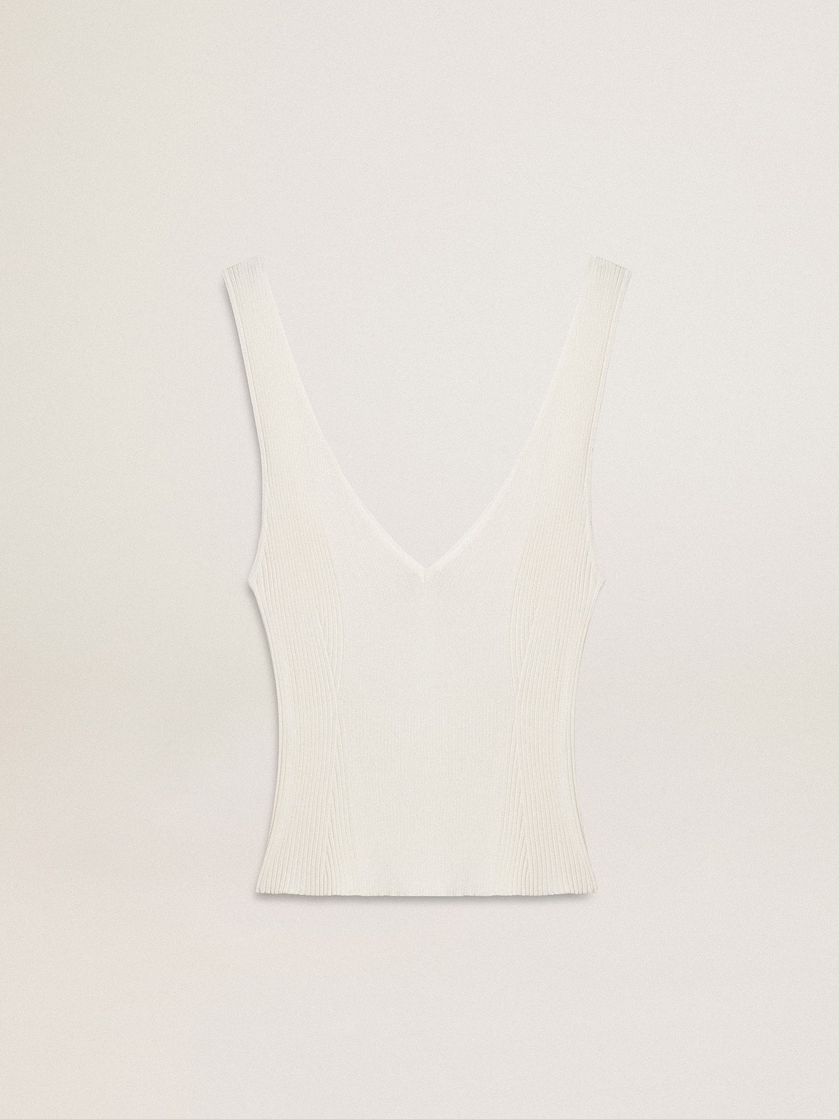 Golden Goose - Sleeveless top embroidered with worn-white ribbing in 