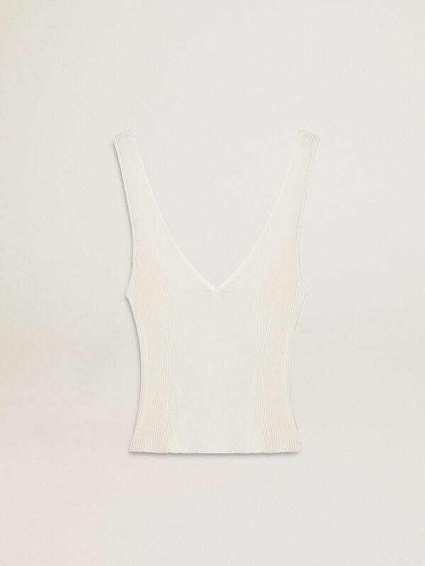 Golden Goose - Sleeveless top embroidered with worn-white ribbing in 
