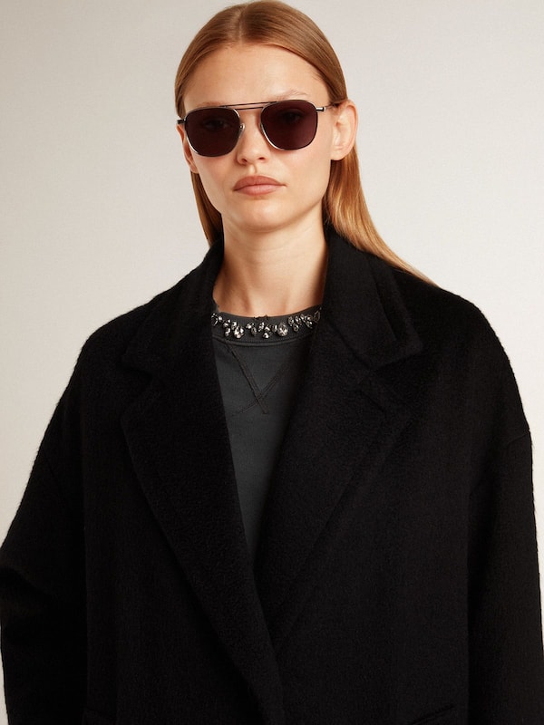 Golden Goose - Women's single-breasted black cocoon coat in 