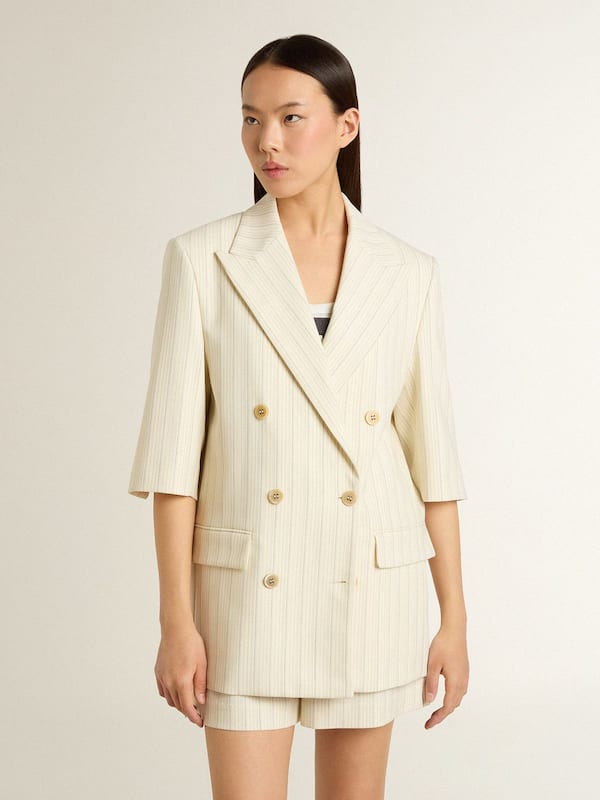 Golden Goose - Women's blazer in white and gray pinstripe wool blend with short sleeves in 