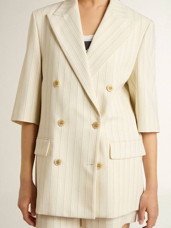Golden Goose - Women's blazer in white and gray pinstripe wool blend with short sleeves in 