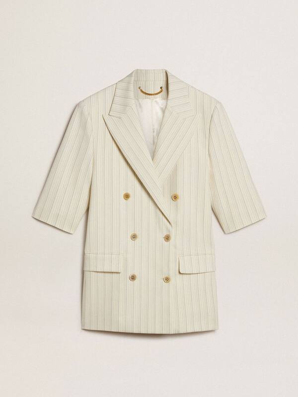 Golden Goose - Women's blazer in white and gray pinstripe wool blend with short sleeves in 