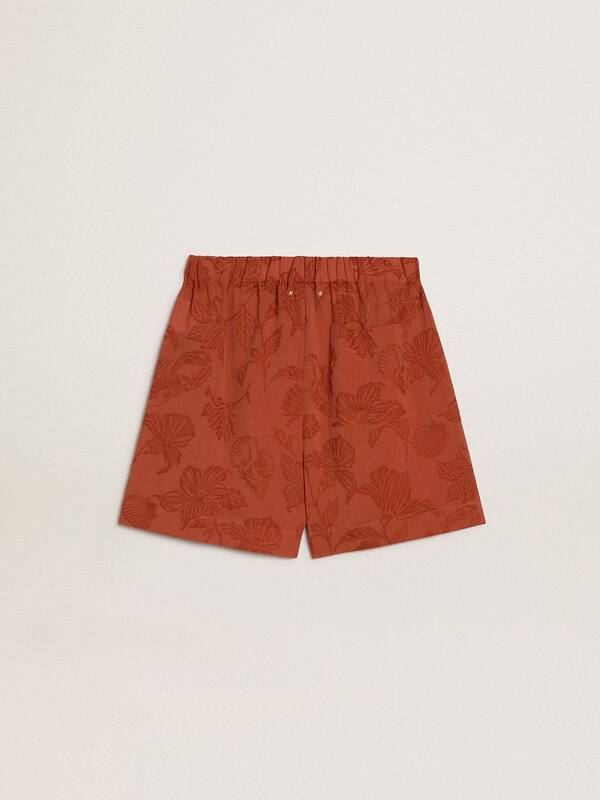 Golden Goose - Women's shorts in brick-red jacquard with marine floral pattern in 