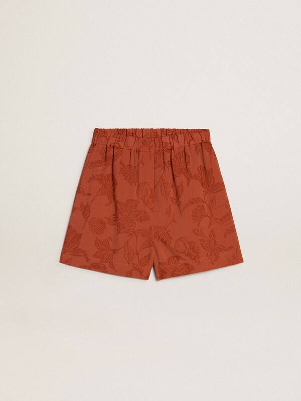 Golden Goose - Women's shorts in brick-red jacquard with marine floral pattern in 