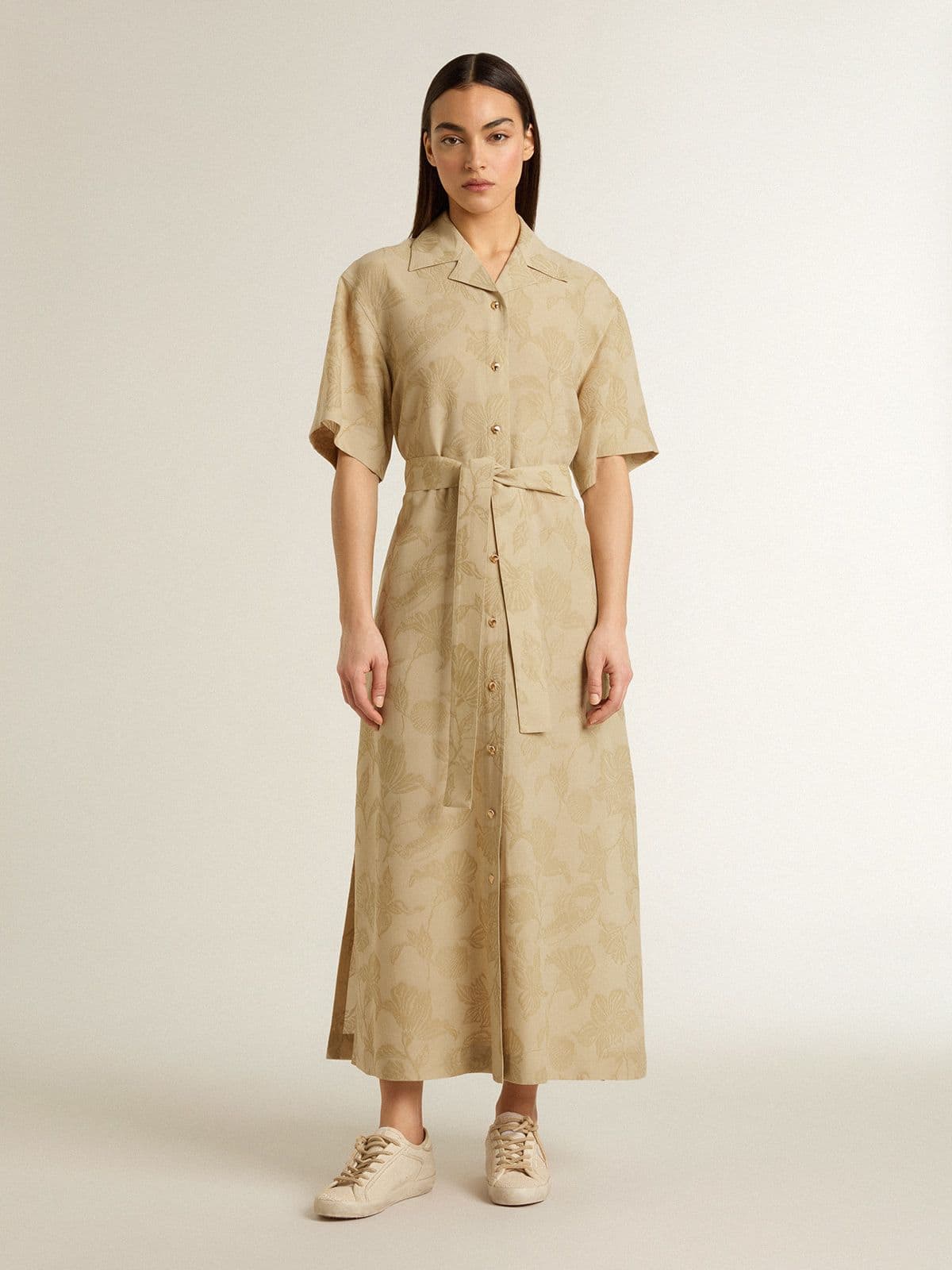 Golden Goose - シャツワンピース レディース ショートスリーブ ジャカード フローラル（ベージュ） in 