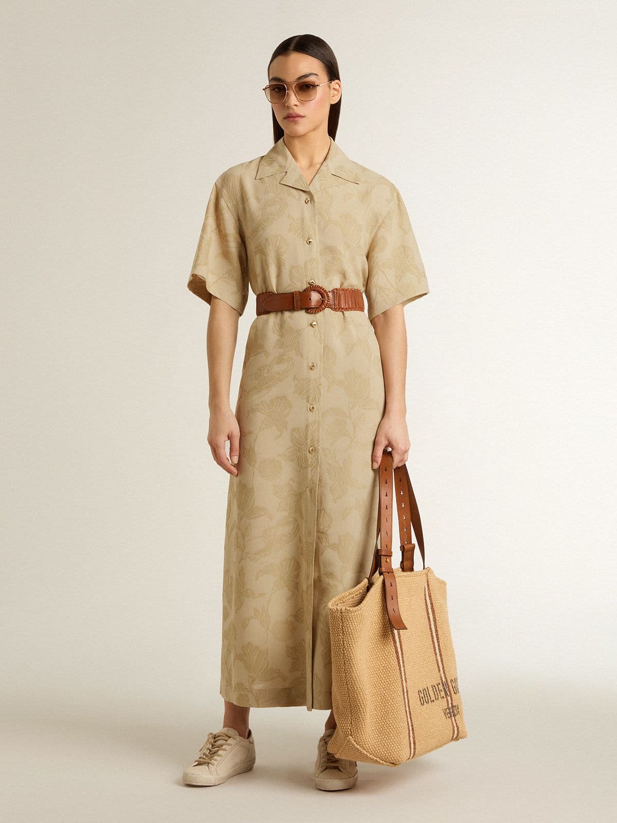 Golden Goose - シャツワンピース レディース ショートスリーブ ジャカード フローラル（ベージュ） in 