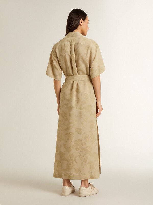 Golden Goose - Women's short-sleeved shirt dress in beige floral jacquard in 