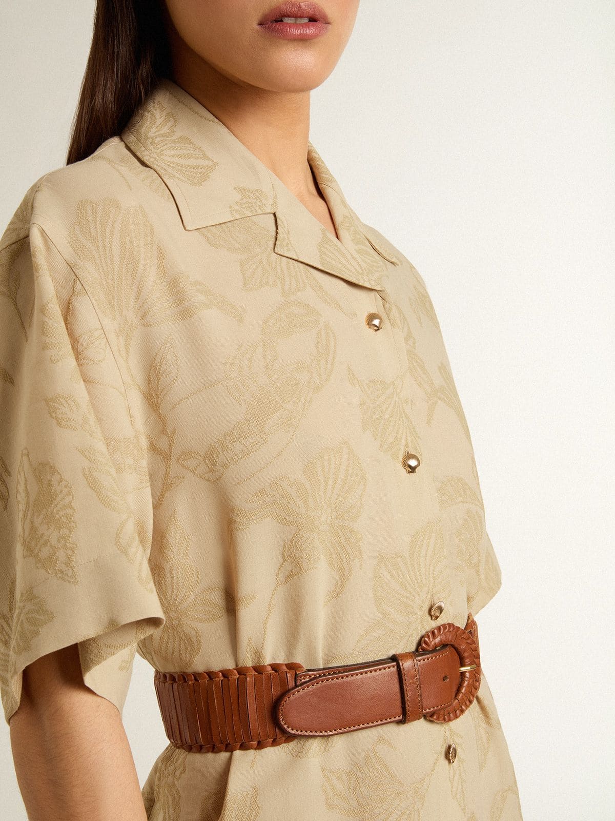 Golden Goose - シャツワンピース レディース ショートスリーブ ジャカード フローラル（ベージュ） in 