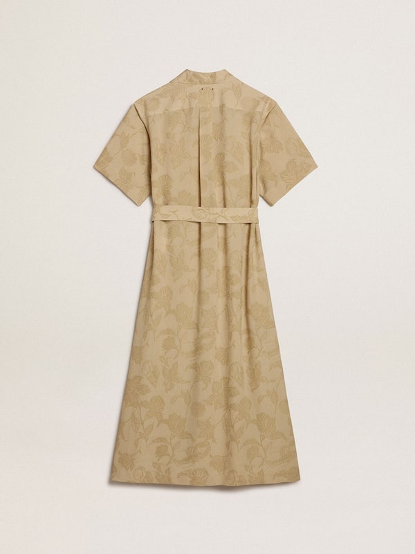 Golden Goose - Women's short-sleeved shirt dress in beige floral jacquard in 