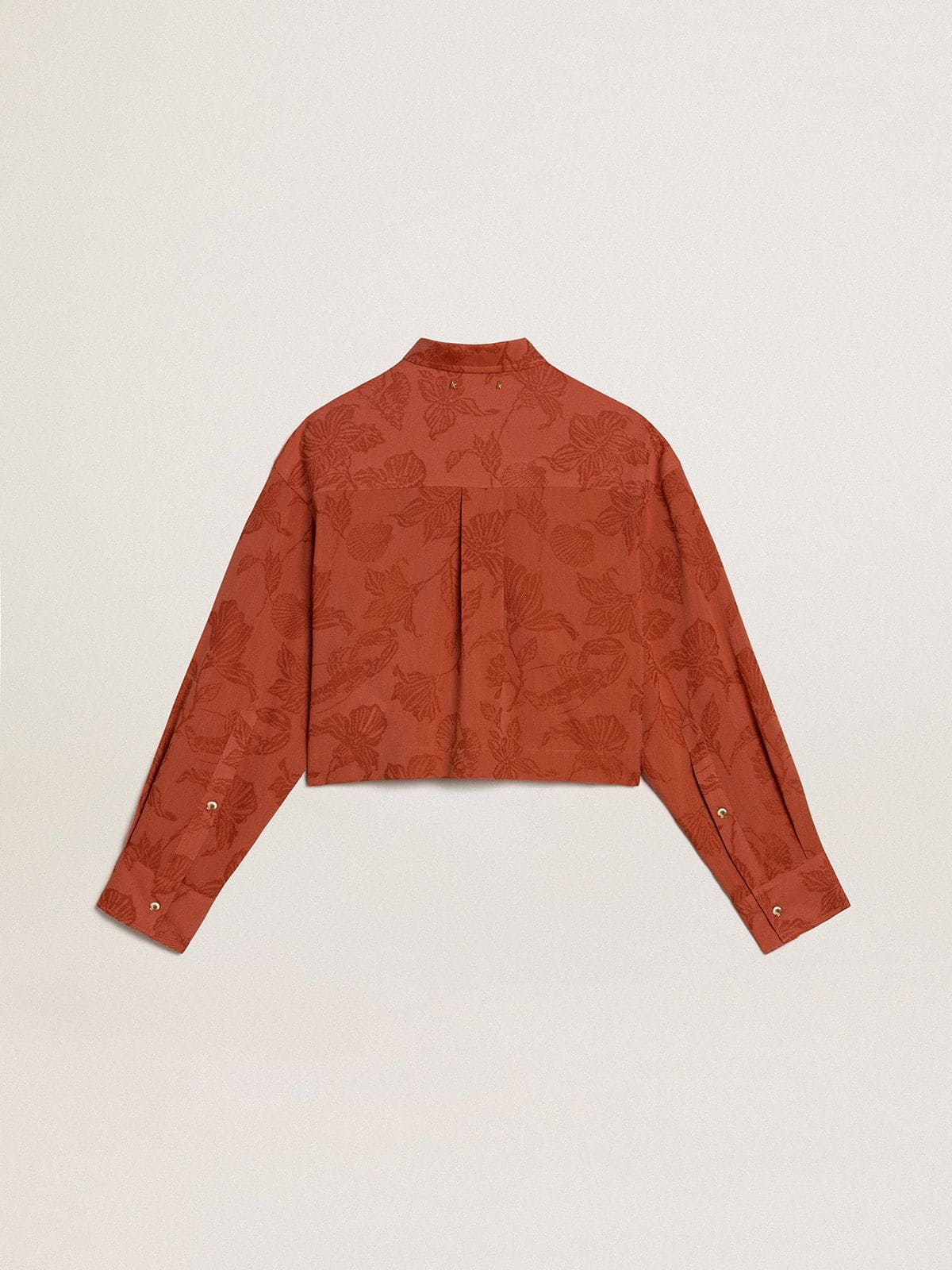 Golden Goose - Women's cropped shirt in brick red jacquard with wide sleeves in 