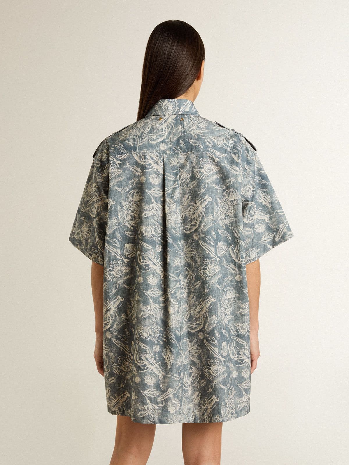 ワンピース GOLDEN GOOSE Woman Dress Blue GWP00714P00082381761 Women's short shirt dress in light blue cotton poplin with