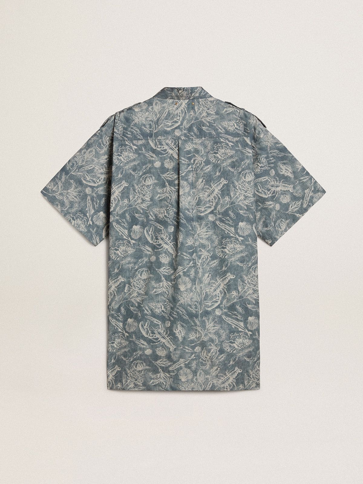 Women's short shirt dress in light blue cotton poplin with