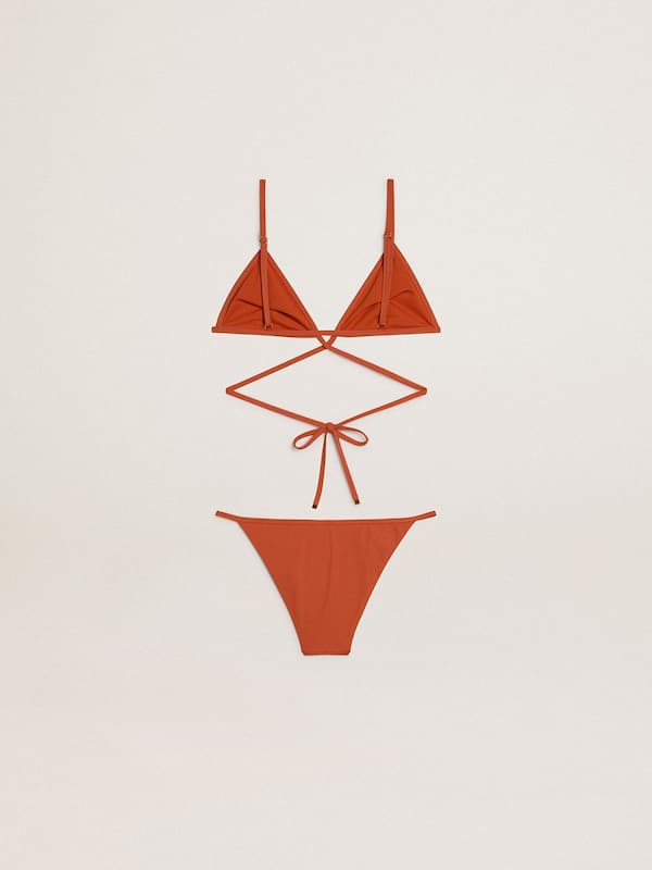 Golden Goose - Women's bikini in brick-red ribbed jersey with lacing and gold details in 