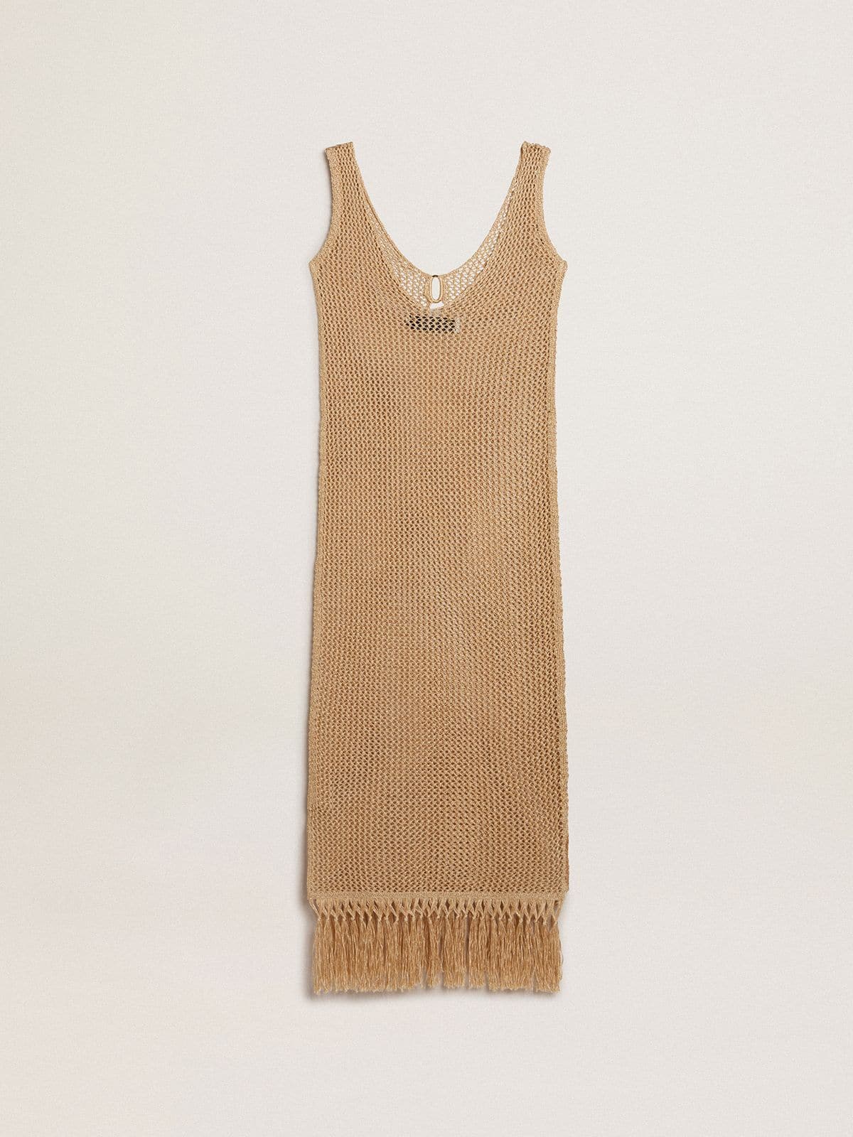 Golden Goose - Abito midi senza maniche da Donna in crochet beige con frange in 