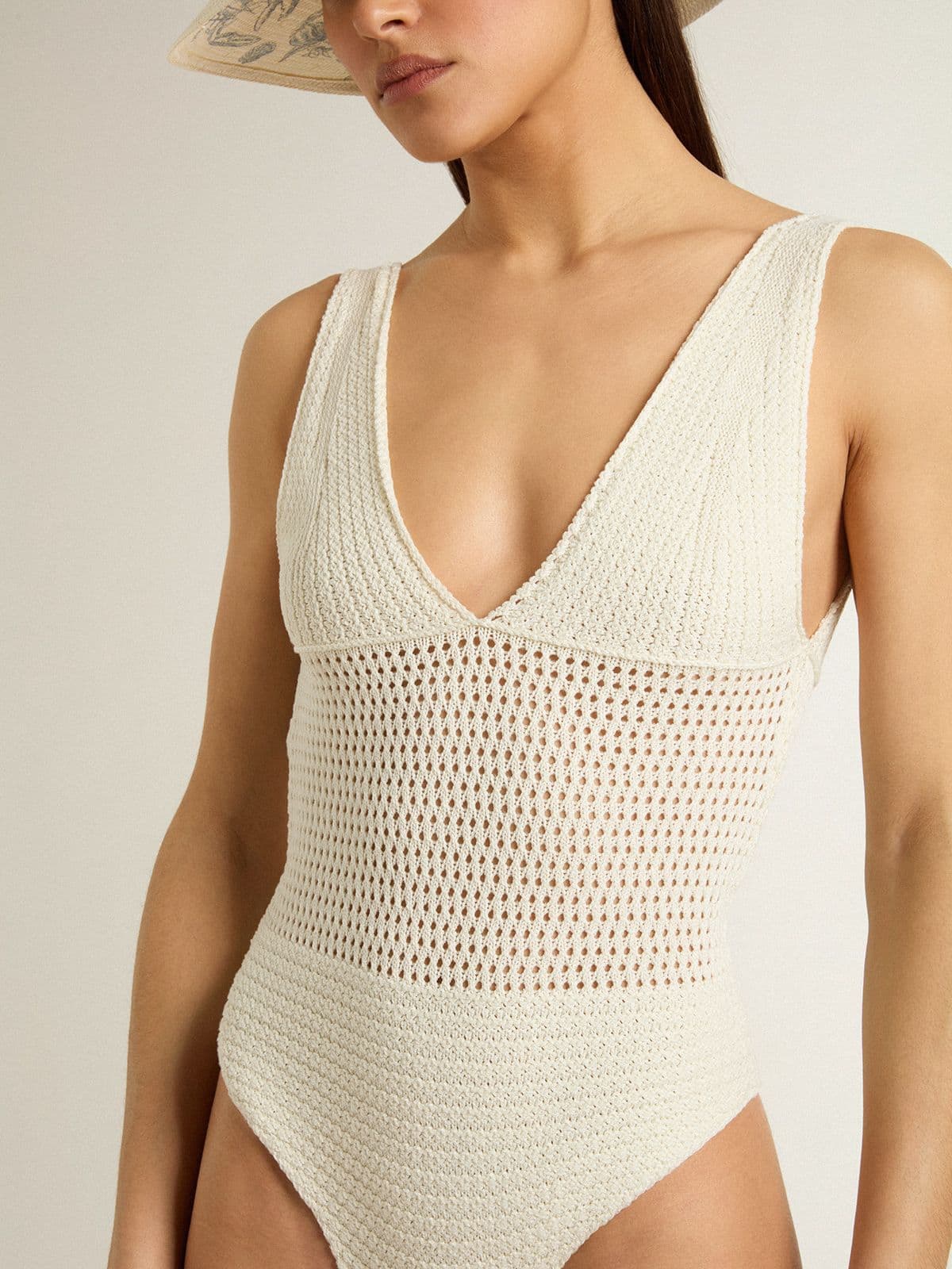 Golden Goose - Women's crochet bodysuit in white cotton in 