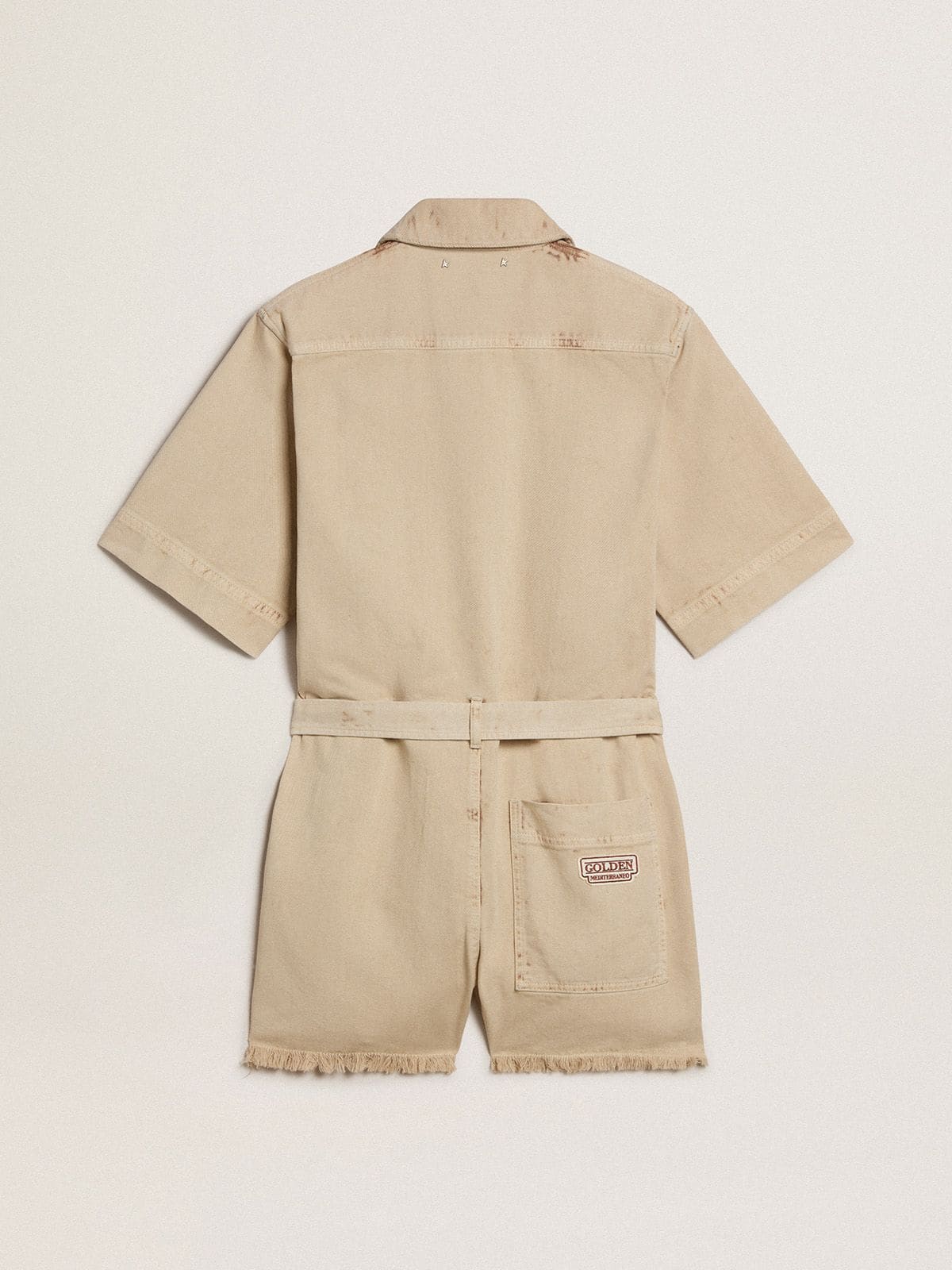 Golden Goose - Women's romper in beige denim with belt and frayed hem in 