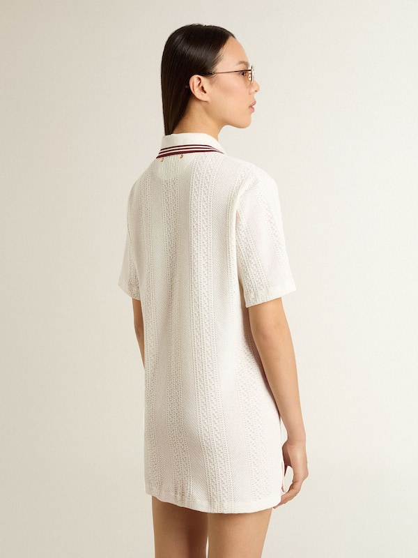 Golden Goose - Women's Oasis polo dress in white perforated jersey with burgundy stripes in 