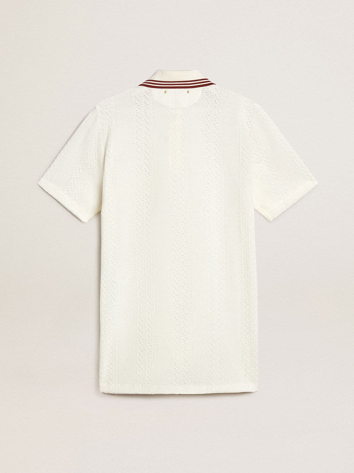 Golden Goose - Women's Oasis polo dress in white perforated jersey with burgundy stripes in 