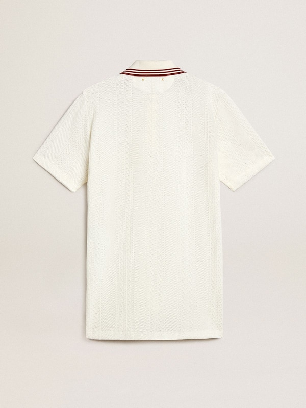 Golden Goose - Women's Oasis polo dress in white perforated jersey with burgundy stripes in 
