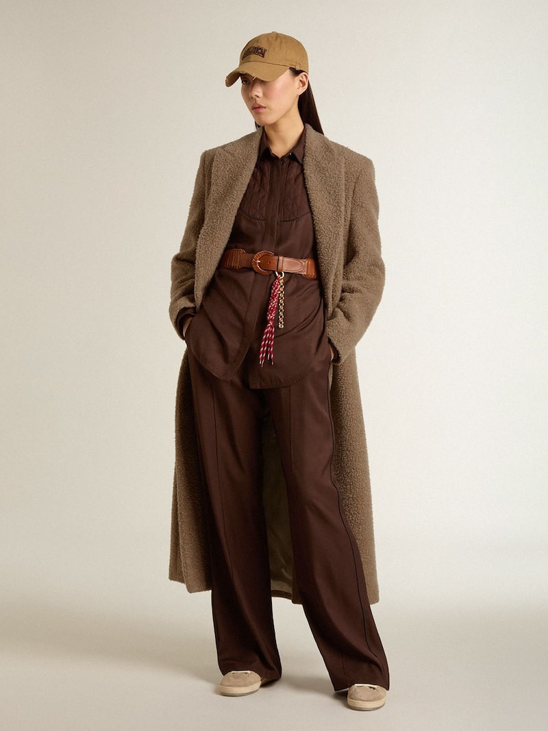 Golden Goose - Cappotto doppiopetto da donna misto lana beige in 