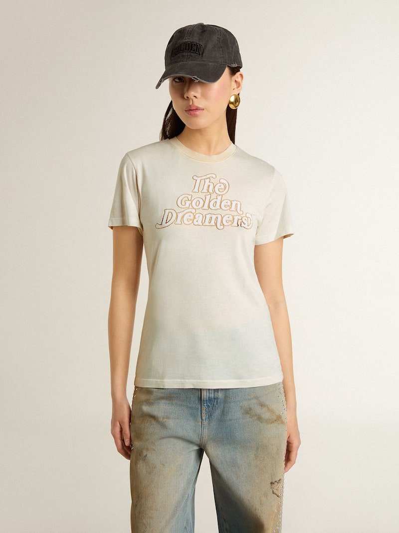 Golden Goose - Wei&szlig;es Damen-T-Shirt mit Schriftzug auf der Vorderseite in 
