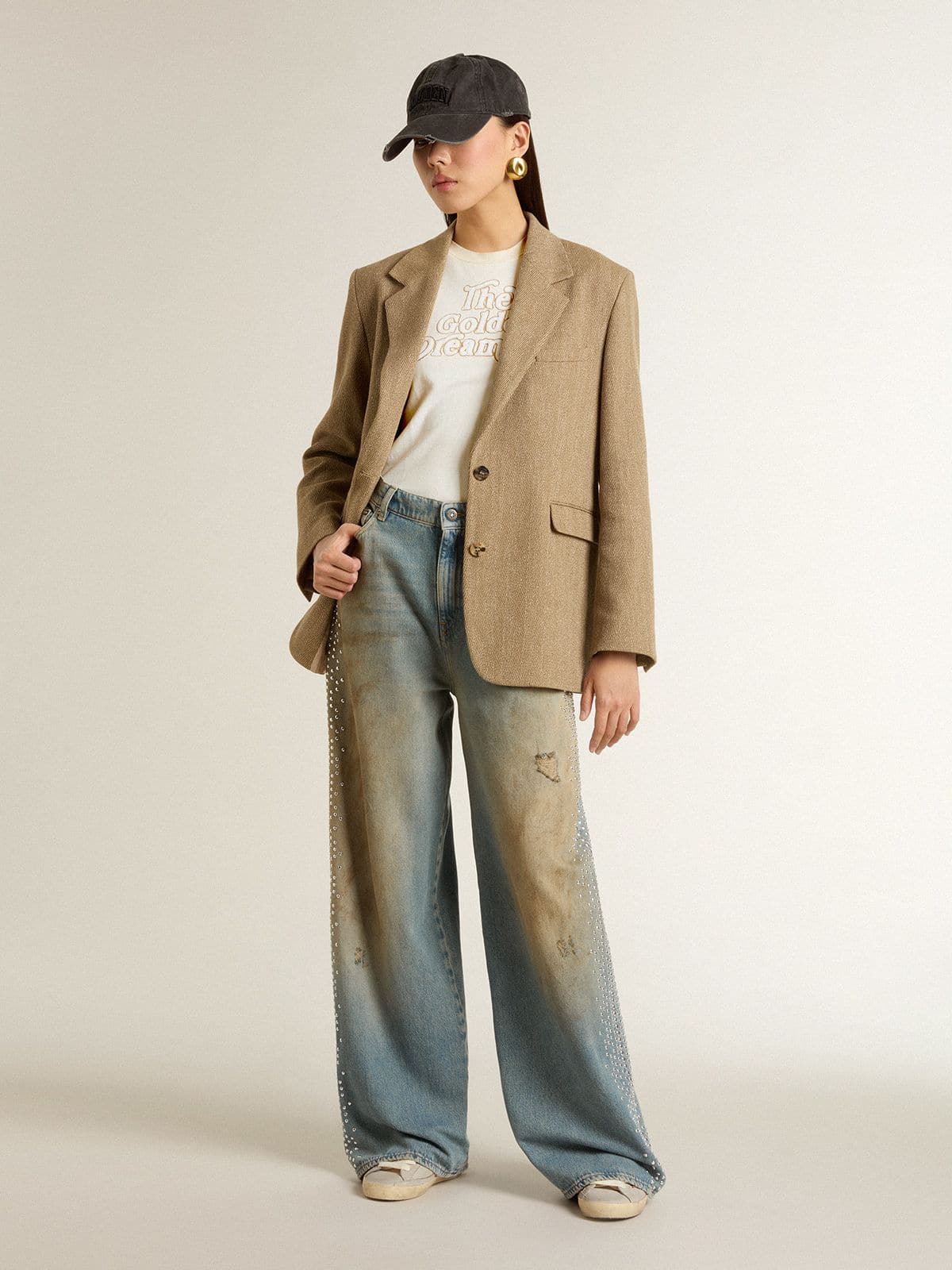 Golden Goose - T-shirt da donna bianca con scritta frontale in 