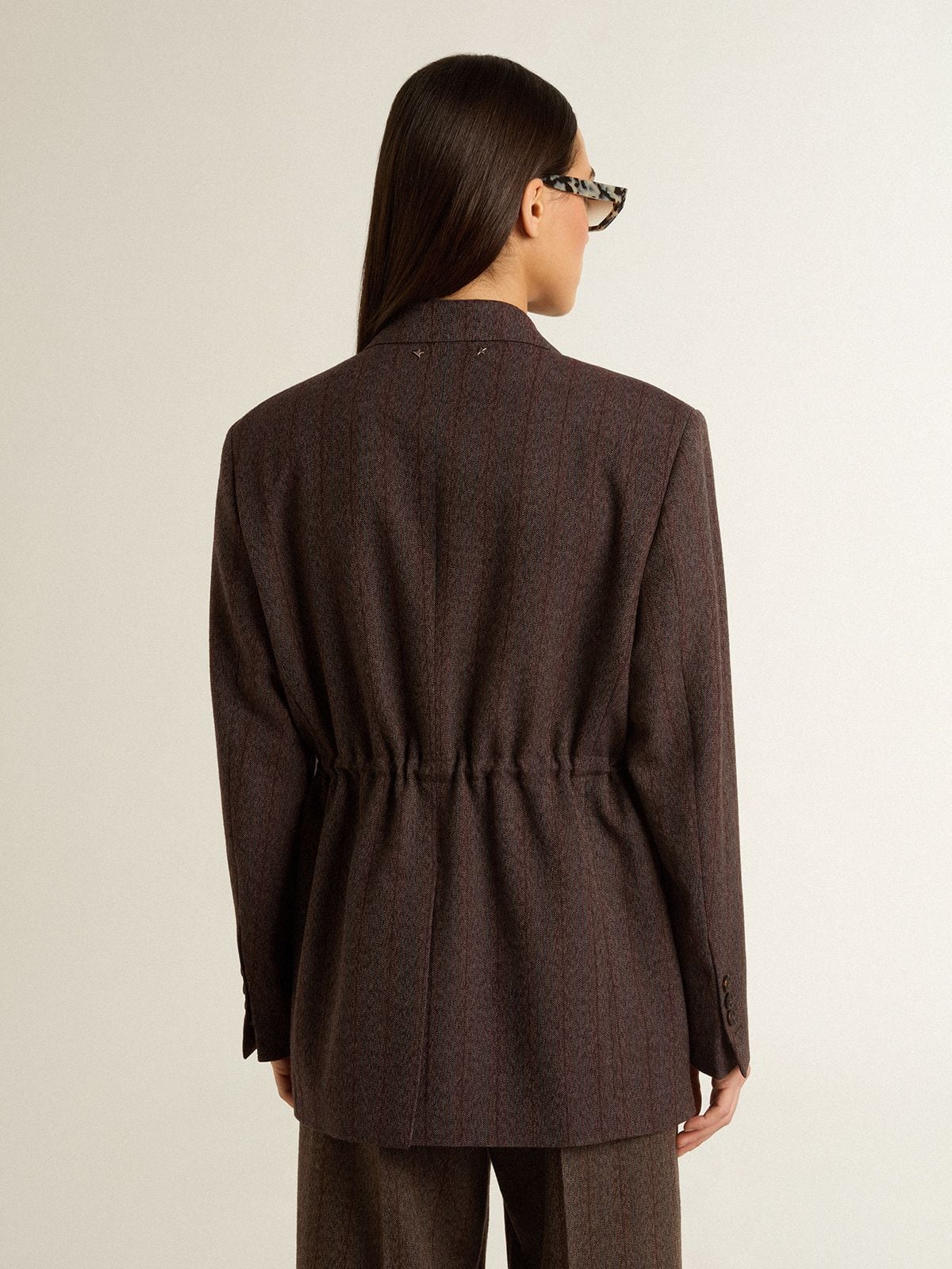 Golden Goose - Blazer doppiopetto da donna in lana marrone scuro con motivo a righe sottili in 