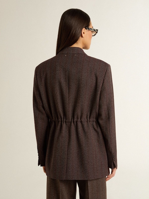 Golden Goose - Women's double-breasted blazer in dark brown wool with thin stripe pattern in 