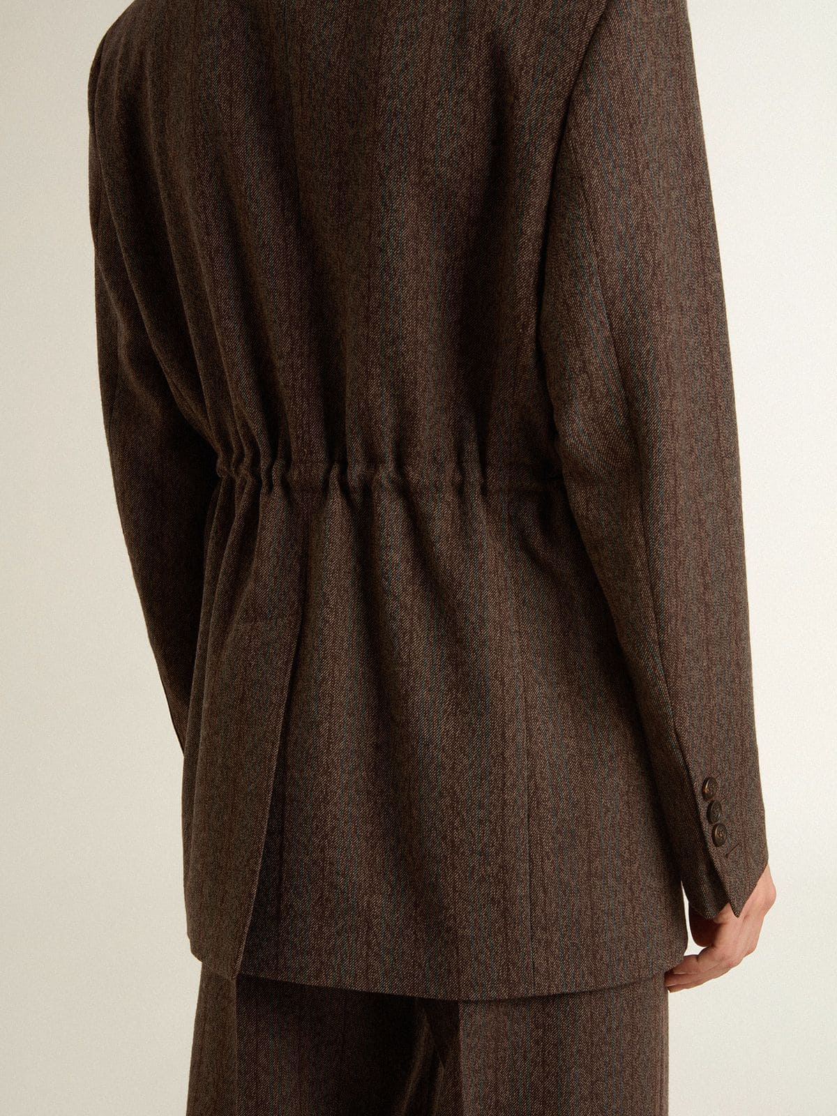 Golden Goose - Blazer doppiopetto da donna in lana marrone scuro con motivo a righe sottili in 