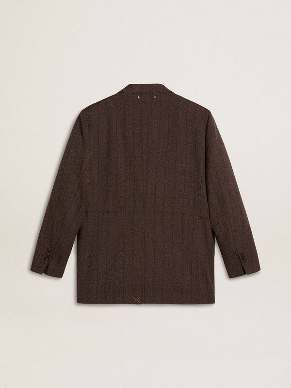 Golden Goose - Women's double-breasted blazer in dark brown wool with thin stripe pattern in 