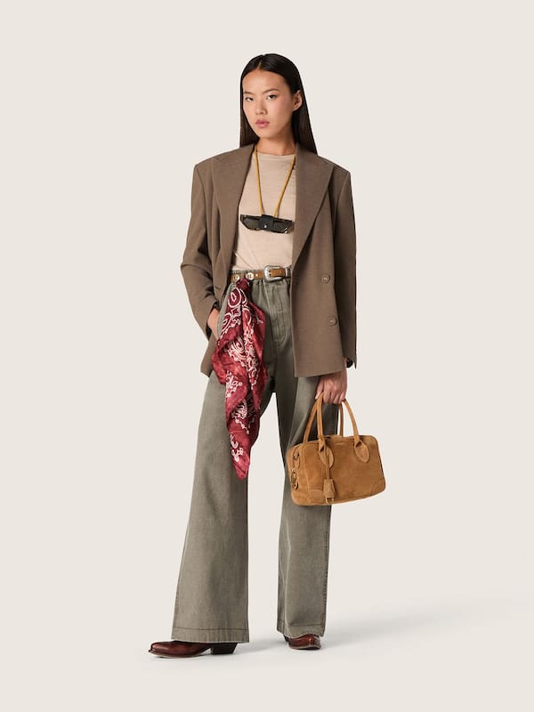 Golden Goose - Women's double-breasted blazer in dove-gray chevron wool blend in 