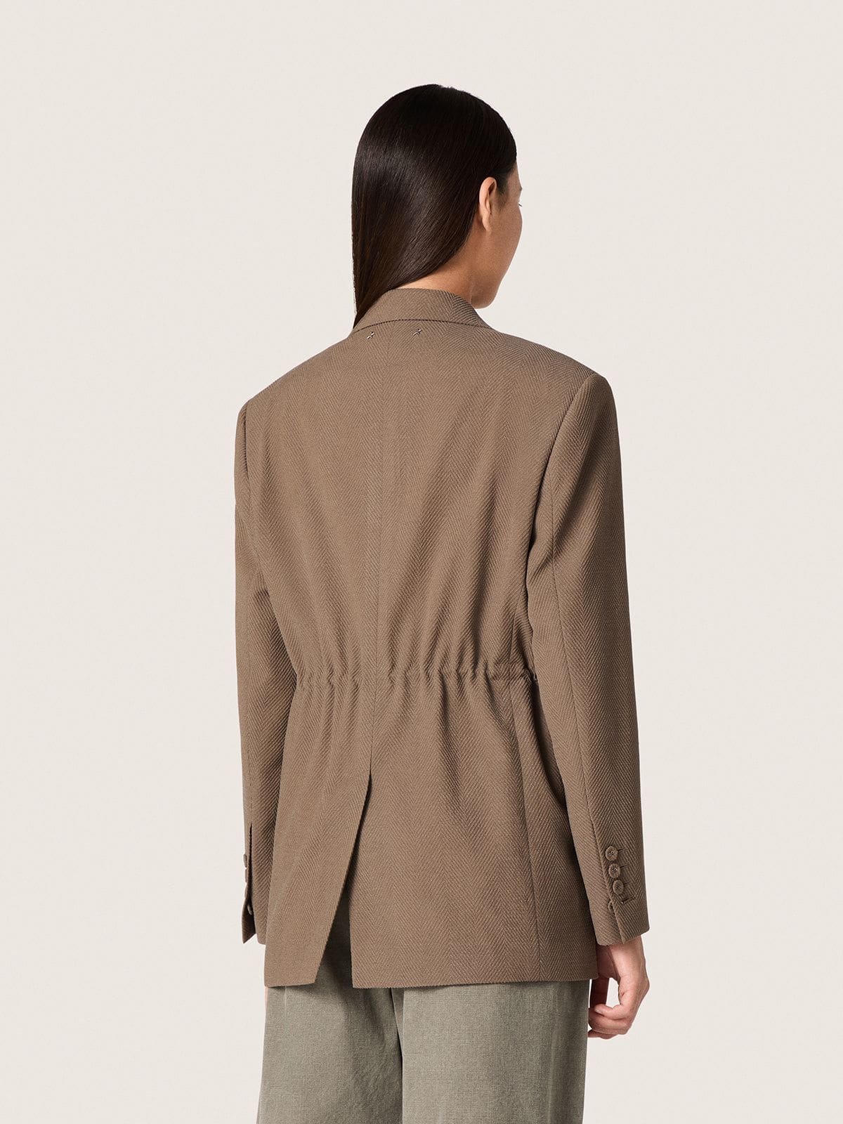 Golden Goose - Women's double-breasted blazer in dove-gray chevron wool blend in 