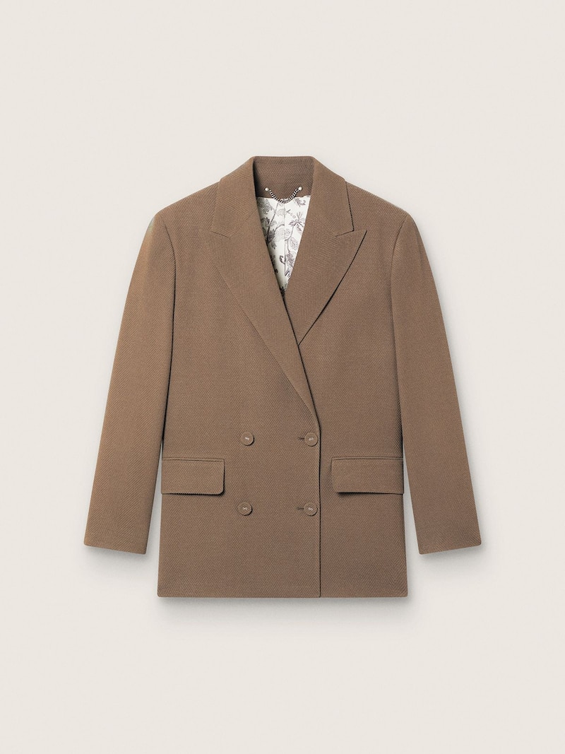 Blazer de abotoamento duplo Feminino de misto de l&atilde; chevron cor havana rosado