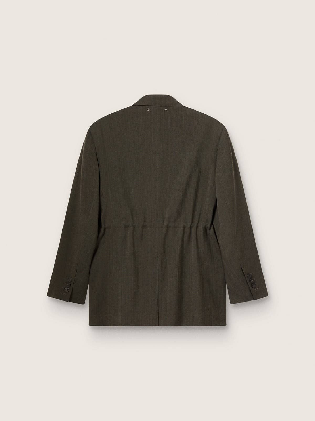 Blazer de abotoamento duplo feminino de viscose e l&atilde; verde com cord&atilde;o