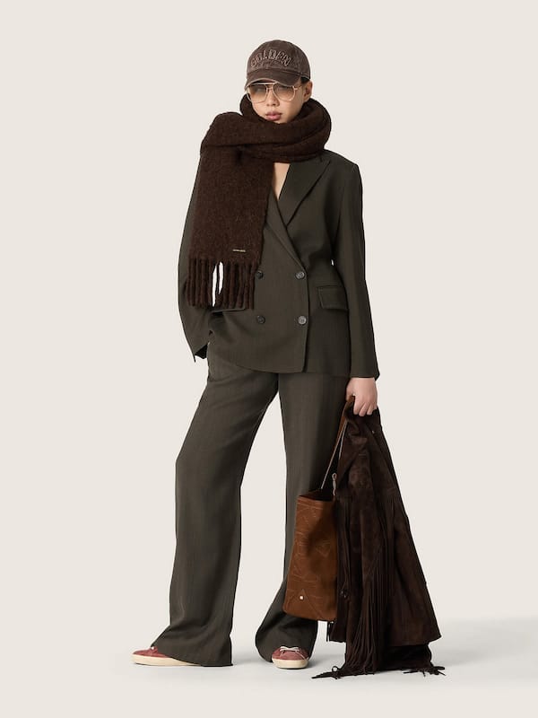 Golden Goose - Women's double-breasted blazer in green viscose and wool with drawstring in 