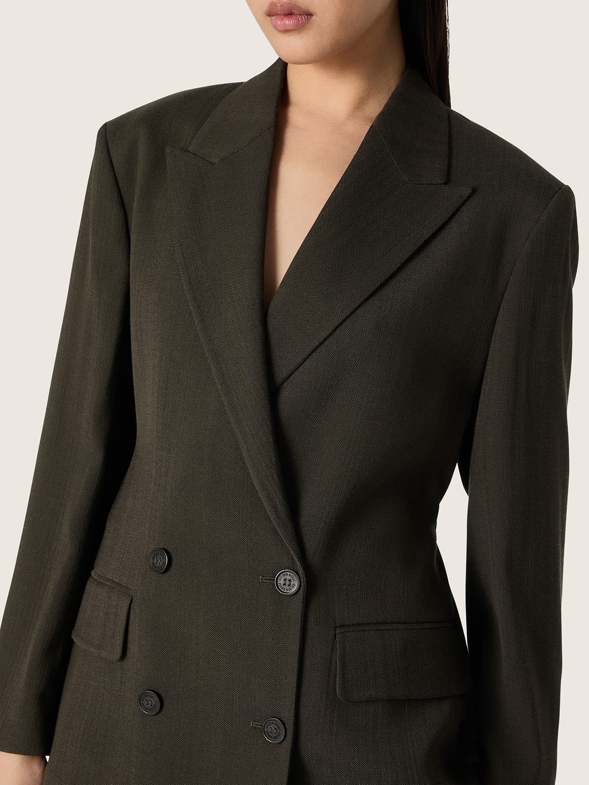 Golden Goose - Women's double-breasted blazer in green viscose and wool with drawstring in 