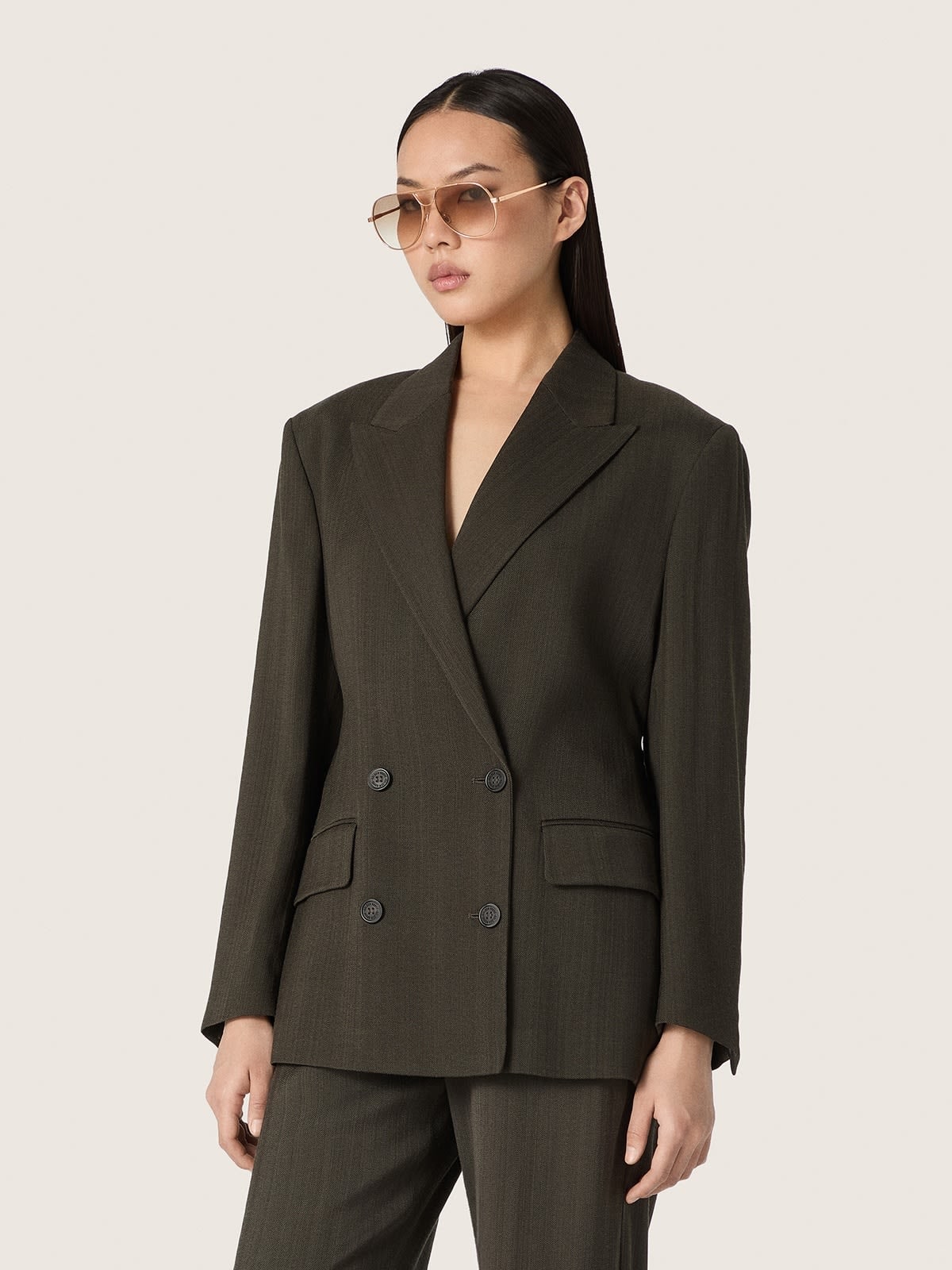 Golden Goose - Women's double-breasted blazer in green viscose and wool with drawstring in 