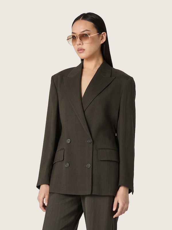 Golden Goose - Women's double-breasted blazer in green viscose and wool with drawstring in 