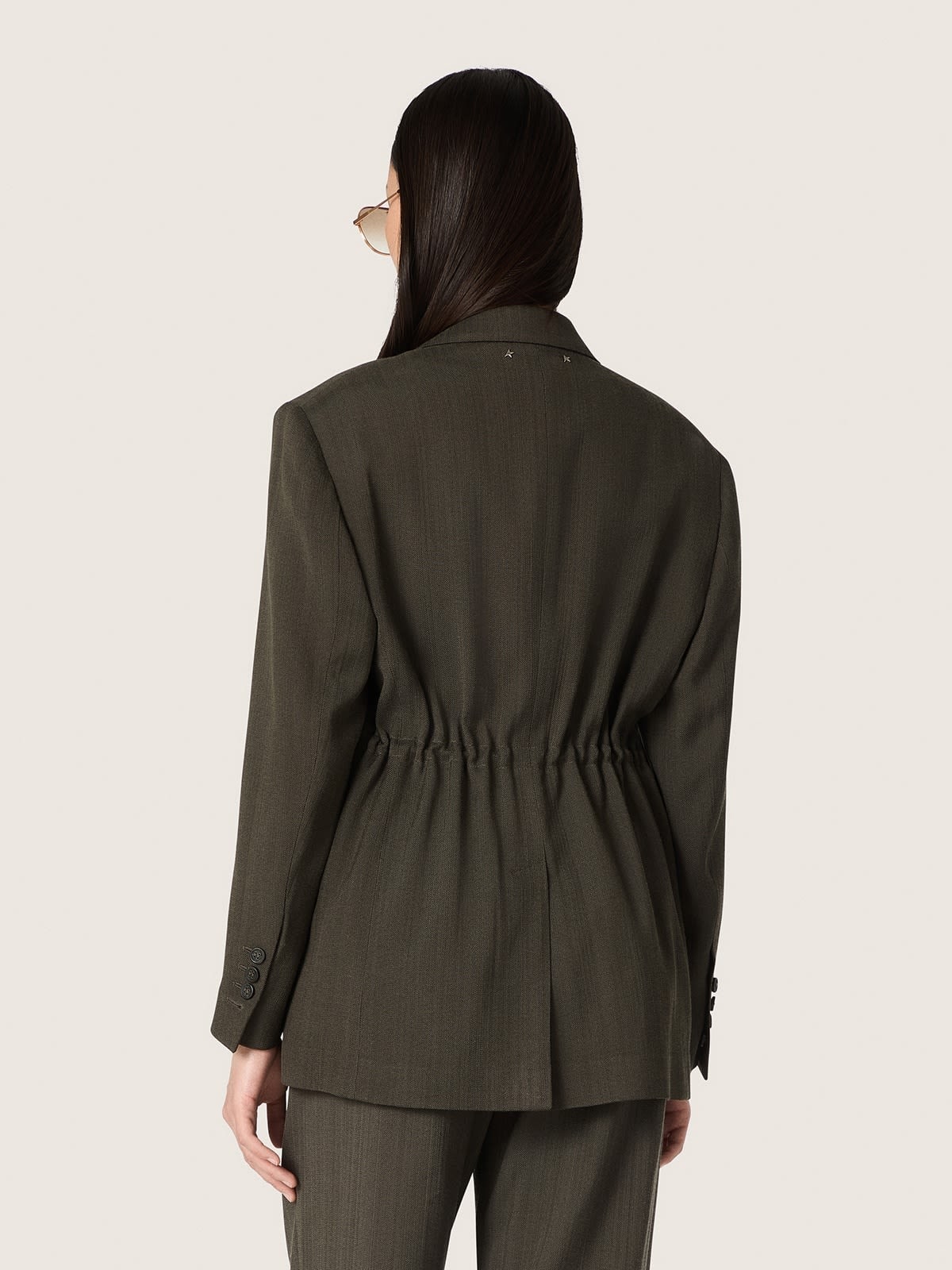 Golden Goose - Women's double-breasted blazer in green viscose and wool with drawstring in 