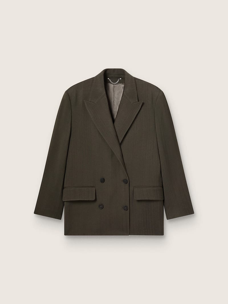 Blazer de abotoamento duplo feminino de viscose e l&atilde; verde com cord&atilde;o