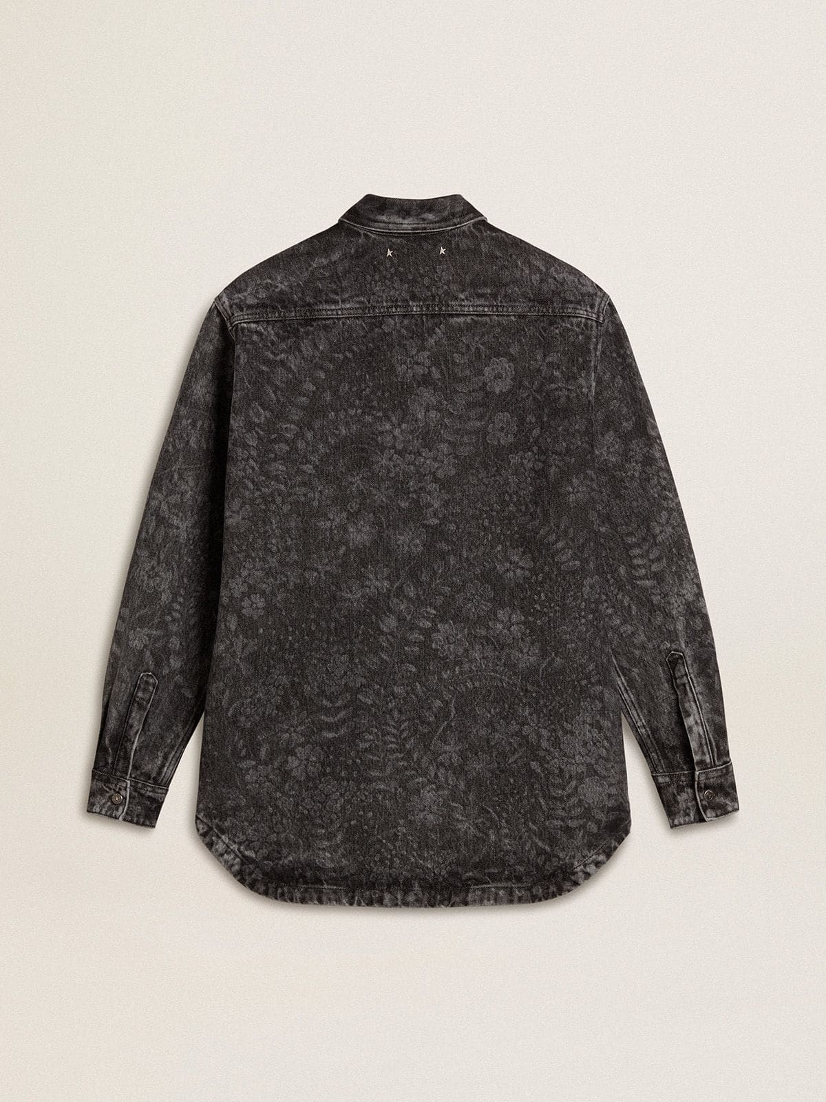 Golden Goose - Women's black denim shirt with ton sur ton floral pattern in 