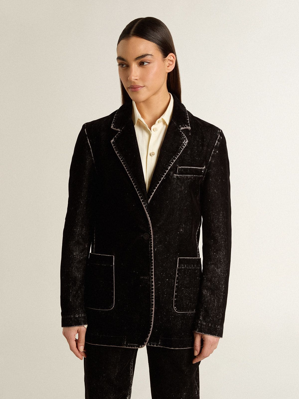Golden Goose - Chaqueta de mujer de denim negro efecto terciopelo in 