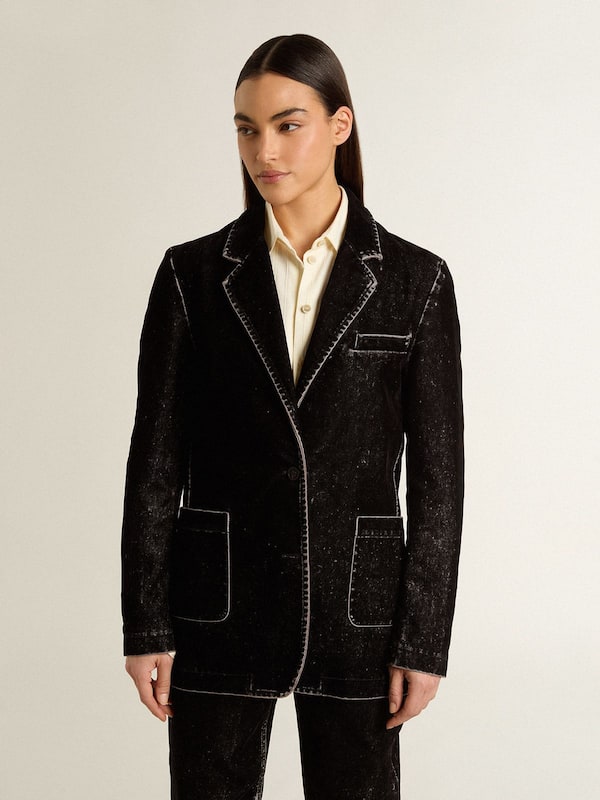 Golden Goose - Women's black denim jacket with a velvet effect in 