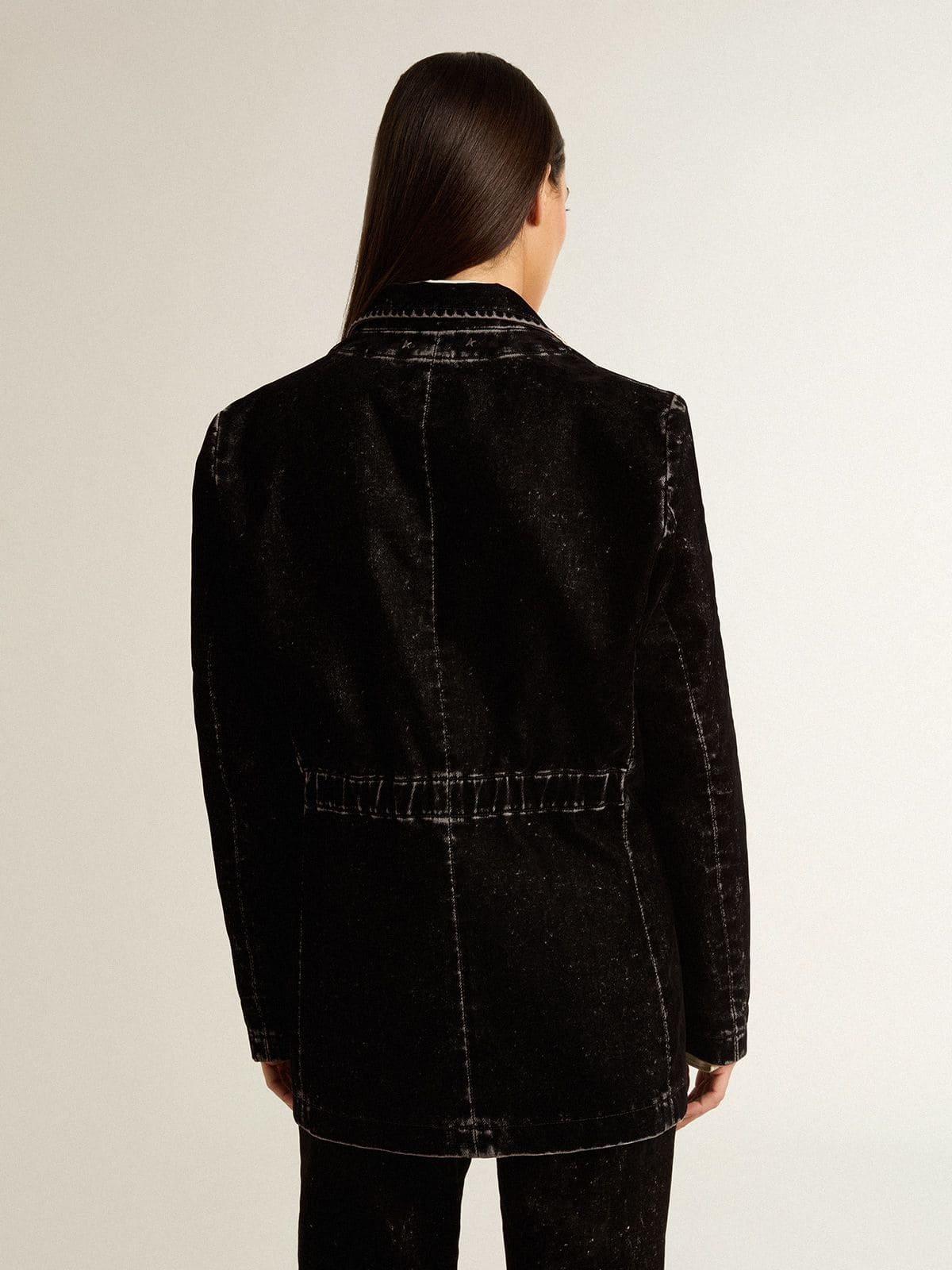 Golden Goose - Chaqueta de mujer de denim negro efecto terciopelo in 