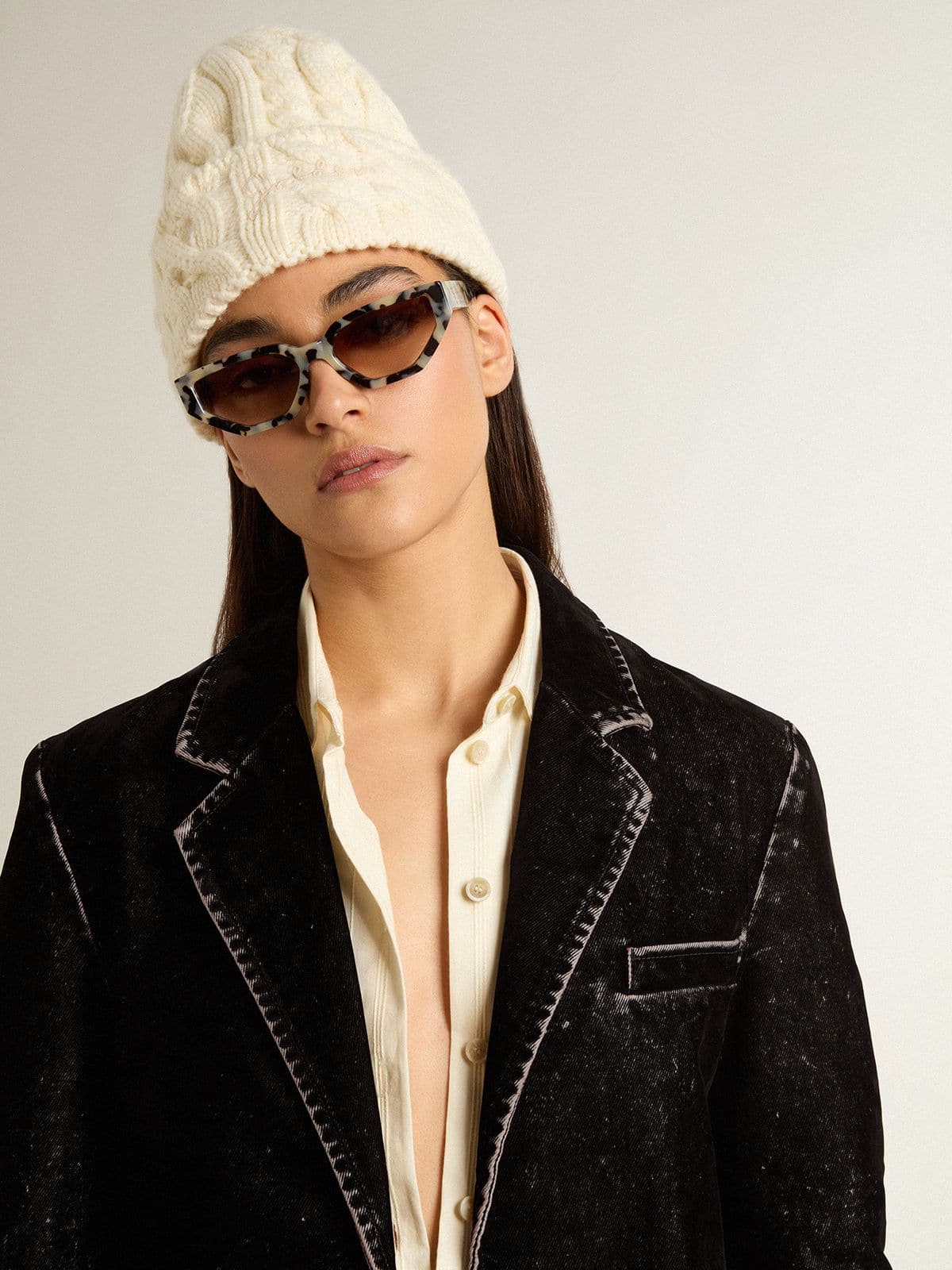 Golden Goose - Chaqueta de mujer de denim negro efecto terciopelo in 