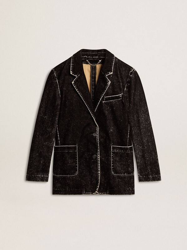 Golden Goose - Women's black denim jacket with a velvet effect in 